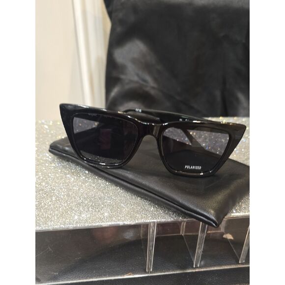 Quay Australia Call The Shots Polarized Cat-Eye Sunglasses- Black/Smoke Polar